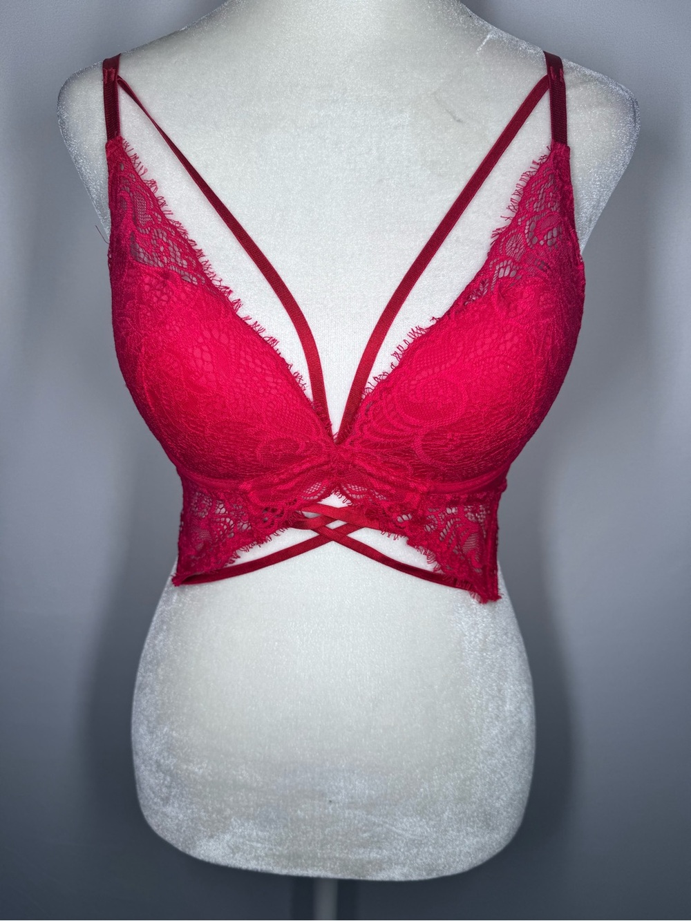 ❤️3/$30 Penti 'Luna' Red Lace Longline Caged Bralette (Size 34C / 75C)
